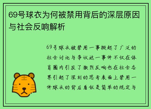 69号球衣为何被禁用背后的深层原因与社会反响解析